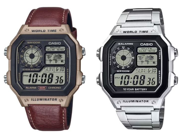 De Casio AE-1200WHL-5AV met een leren band (links) en de AE-1200WHD-1AV met een metalen armband (rechts). (Afbeeldingsbron: Casio)