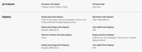 Galaxy Z Fold 6 displayspecificaties (afbeelding via Samsung)