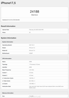 iPhone 16e metalen score.