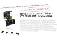 De Nvidia GrForce RTX 5070 Ti zal naar verluidt op 20 februari gelanceerd worden. (Afbeeldingsbron: Proshop)