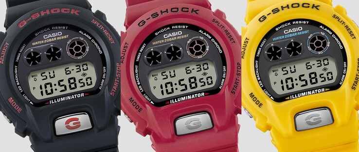 Het nieuwe Casio DW-6900TR horloge is verkrijgbaar in drie kleuren: zwart, rood en geel. (Afbeeldingsbron: Casio)