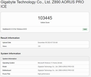 Intel Arc B580 Vulkan prestaties. (Afbeeldingsbron: Geekbench)