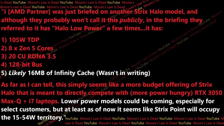 Specs en prestaties van Strix Halo LP uitgelekt. (Afbeeldingsbron: Moore's Law Is Dead)