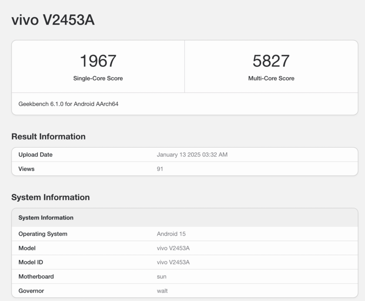 Geekbench-lijst van de potentiële iQoo Z10 Turbo Pro. (Afbeeldingsbron: Geekbench)