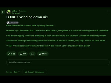 Xbox Series X UK beschikbaarheid Reddit post (Afbeelding bron: Xbox subreddit)