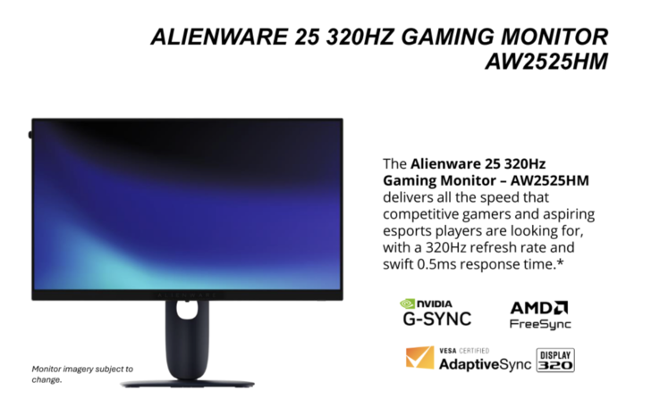 De Alienware AW2525HM. (Afbeelding bron: Alienware)