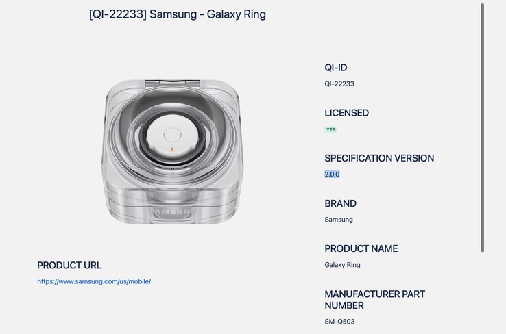 De Samsung Galaxy Ring is al Qi2-gecertificeerd, maar mist magneten en snelladen. (Afbeelding: Wireless Power Consortium)