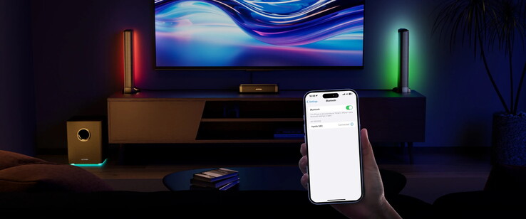 De LED-lampjes van de soundbar zijn instelbaar via een app (Afbeelding bron: Ultimea)