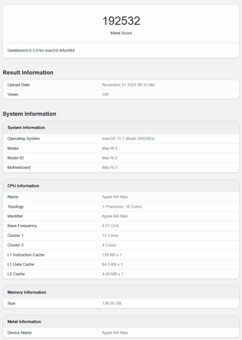 Apple M4 Max Geekbench gPU prestaties (bron: Geekbench)