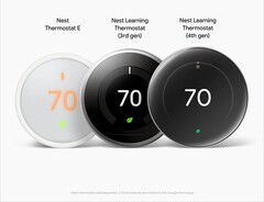 Nest Thermostat E, 3e en 4e generatie Nest Learning thermostaten, naast elkaar.  (Afbeeldingsbron: @MysteryLupin op X)