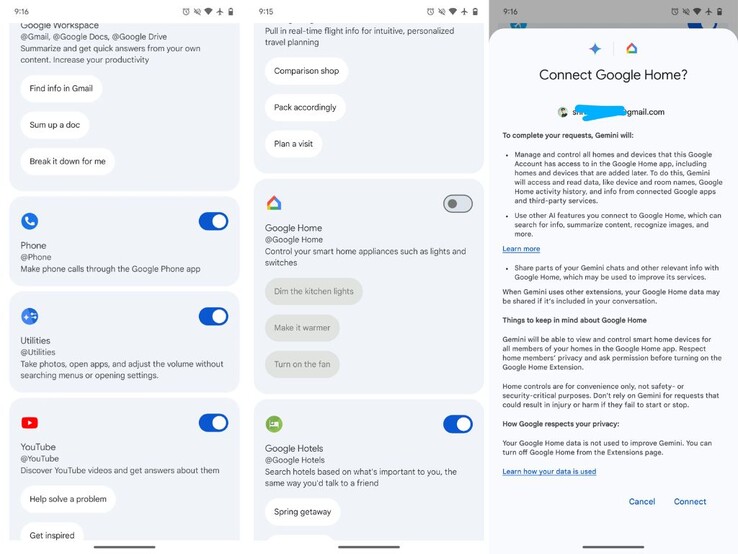 De schermafbeeldingen met de verbindingsprompts van Gemini voor Google Home. (Bron: Android Autoriteit)