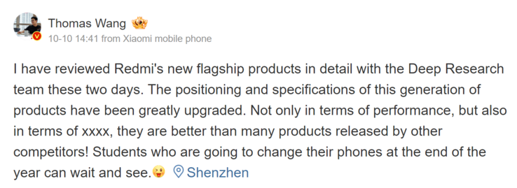 Wang Teng vertelt over de Redmi K80-serie (Beeldbron: Weibo - machine vertaald)