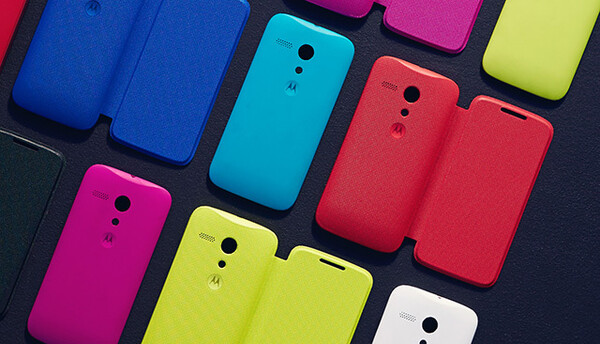 Motorola bood voor de Moto G verwisselbare covers aan in verschillende kleuren en designs. (Afbeelding bron: Motorola/Waybackmachine)