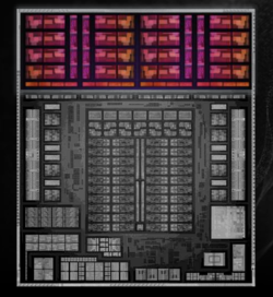 Ryzen AI Max+ 395 afbeelding, CPU rood gemarkeerd (bron: AMD)