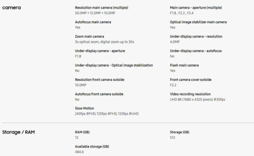 Galaxy De camera- en opslagspecificaties van de Z Fold 6 (afbeelding via Samsung)