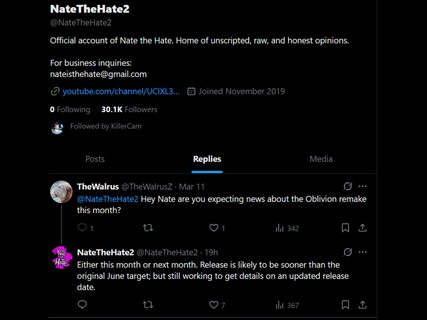 Nate the Hate Oblivion remake X post update (Afbeelding bron: screenshot, NateTheHate2 X account)