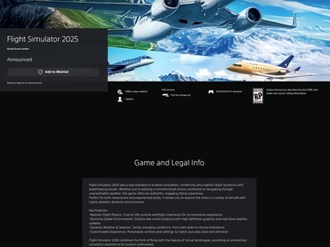 Flight Simulator 2025 PlayStation Store-pagina (Afbeelding bron: screenshot, PlayStation Store)