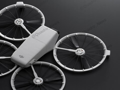 De compacte DJI Flip-drone meet naar verluidt 136×62×165 mm in opgevouwen toestand en kan worden opgevouwen tot 233×280×79 mm. (Afbeeldingsbron: @Quadro_News op X/Twitter)