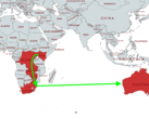 De voorgestelde route voor de nieuwe onderzeese glasvezelkabel van Google doorkruist zuidelijk Afrika en de Indische Oceaan. (Afbeelding via MapChart w/bewerkingen)