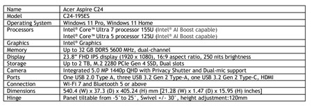 Aspire C24 AIO PC specificaties (Afbeelding bron: Acer)