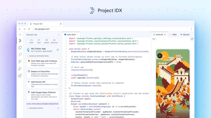 Een blik op de gebruikersinterface van Project IDX (Afbeelding: Google).