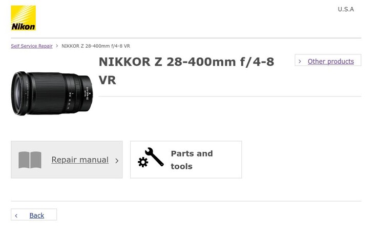 Nikon's zelfbedieningsreparatiesectie heeft nog steeds geen reserveonderdelen voor de drie producten die wel op de site staan. (Afbeeldingsbron: Nikon)