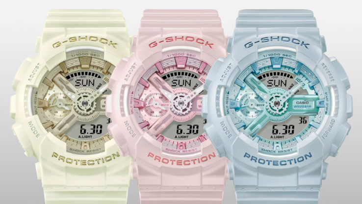 Van links naar rechts: De nieuwe Casio G-Shock GMAS110ST-7A, GMAS110ST-4A en GMAS110ST-2A horloges. (Afbeeldingsbron: Casio)