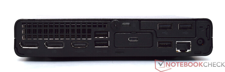 Achterkant: 2x DisplayPort 1.4, HDMI 2.1, 3x USB Type-A 10 Gbit/s, 2x USB Type-A 2.0, USB Type-C 10 Gbit/s, RJ45 GBit-LAN, voedingsaansluiting