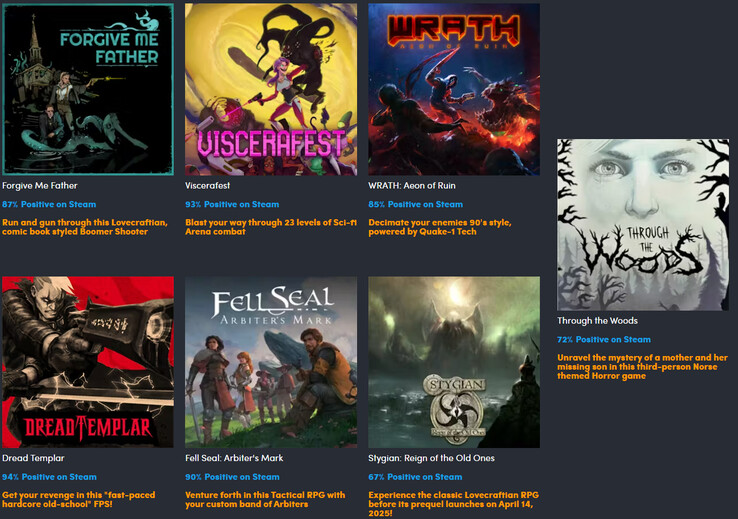 Alle spellen in de Fulqrum Publishing Spring Break bundel (bron: Humble Bundle)