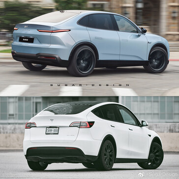 NIO Onvo vs Tesla Model Y renders door Sugar Design