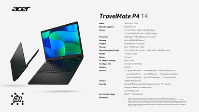 Acer TravelMate P4 14: Specificaties. (Bron: Acer)