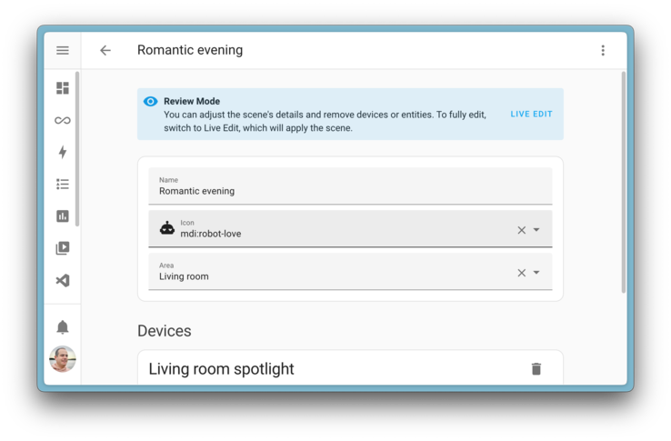 De Home Assistant 2024.12 release bevat een nieuwe Scene Review Mode. (Afbeeldingsbron: Home Assistant)