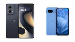 De Motorola Edge 2024 is alleen verkrijgbaar in zwart, terwijl de Pixel 8a verkrijgbaar is in vier kleuren, waaronder Bay (blauw). (Afbeeldingsbron: Motorola, Google - bewerkt).
