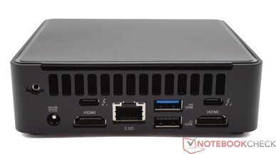 Achterpaneel: Voedingsaansluiting, 2x Thunderbold (Type C), 1x USB 3.2, 1x USB 2.0, LAN 2.5G, 2x HDMI 2.1