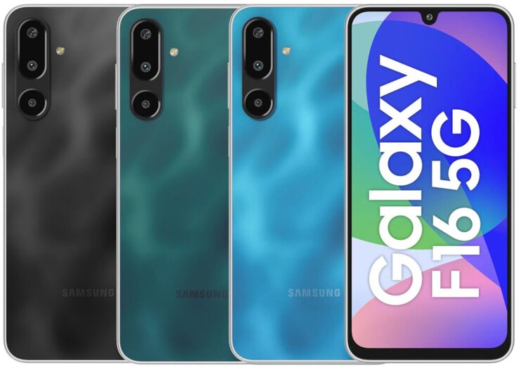 De Samsung Galaxy F16 5G is verkrijgbaar in de kleuren Vibing Blue, Bling Black en Glam Green. (Afbeelding bron: Samsung)