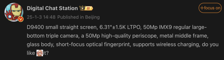 Uitgelekte specificaties van de Oppo Find X8 Mini. (Afbeeldingsbron: Weibo - machine vertaald)