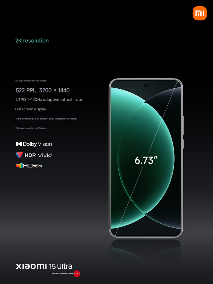 Schermspecificaties van de Xiaomi 15 Ultra (Afbeelding bron: Xiaomi - machine vertaald)