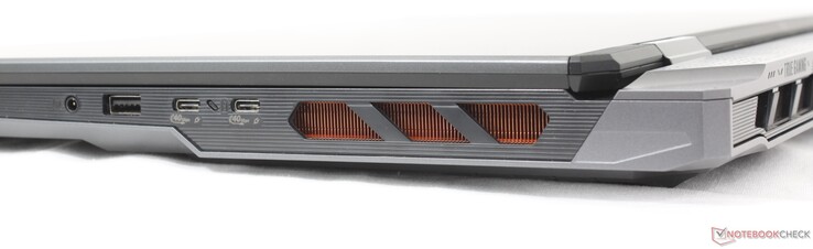 Rechts: 3,5 mm headset, USB-A 3.2 Gen 2, 2x USB-C 4.0 Thunderbolt 4 w/ DisplayPort 2.1 + Power Delivery 3.1