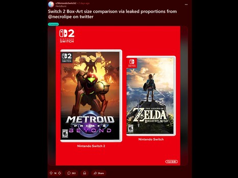 Nintendo Switch 2 game case Reddit vergelijking (Afbeelding bron: Reddit)