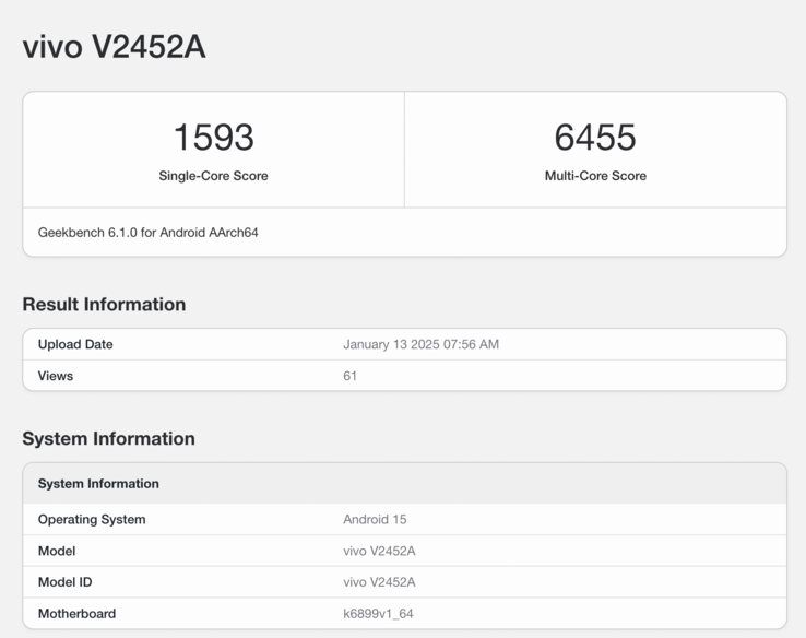 Geekbench-vermelding van de potentiële iQoo Z10 Turbo. (Afbeeldingsbron: Geekbench)