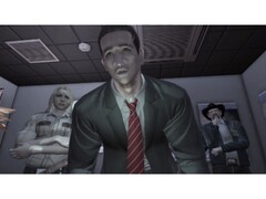 Een in-game screenshot van Deadly Premonition waarop de hoofdrolspeler en bijrolspelers van het spel te zien zijn. (Afbeelding Bron: Steam)