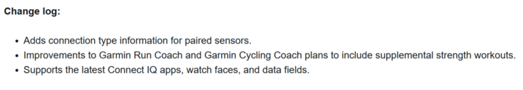 Het wijzigingslogboek voor de Garmin betaversie 13.07 update voor de Venu 3 en Vivoactive 5 smartwatches. (Afbeelding bron: Garmin)
