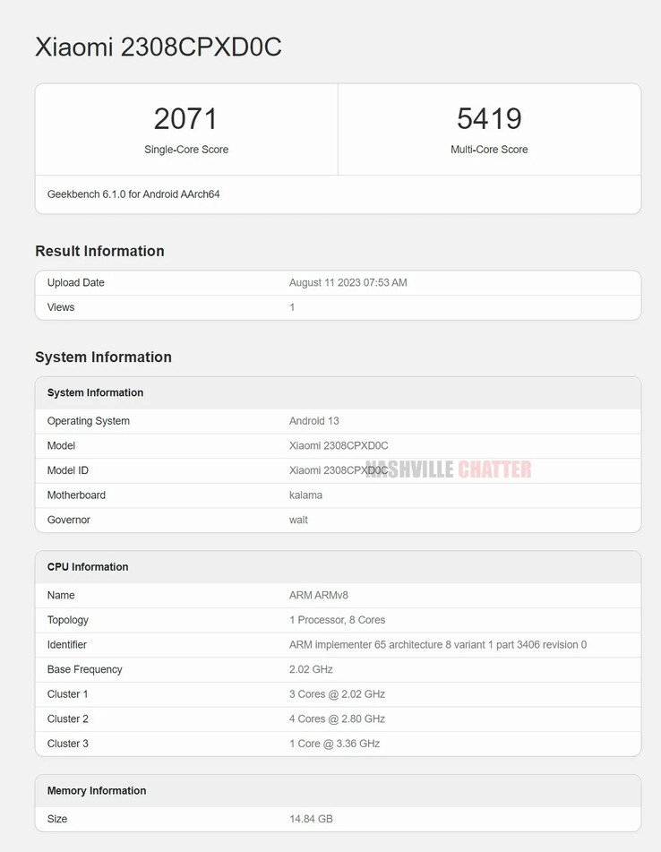 Een van de indrukwekkendere nieuwe Geekbench-noteringen van de vermoedelijke Fold 3. (Bron: Geekbench via Nashville Chatter)