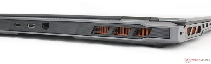 Achterkant: AC-adapter, HDMI 2.1, RJ-45 (2,5 Gbps)