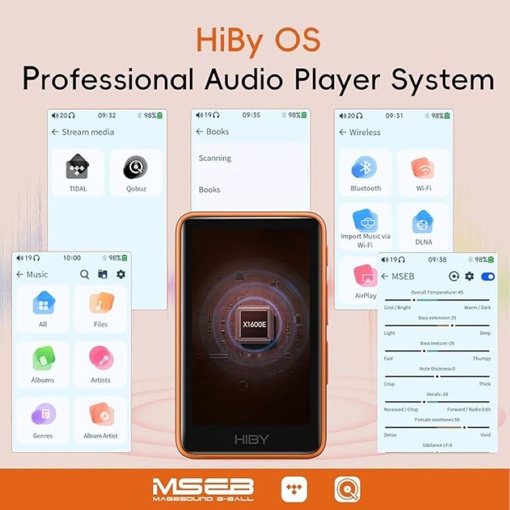 De HiBy R1 maakt gebruik van een op Linux gebaseerd besturingssysteem dat ondersteuning biedt voor het streamen en lokaal afspelen van muziek in hoge resolutie, en wordt geleverd met MSEB-audioregelaars voor genuanceerde afstemming van de audio. (Afbeeldingsbron: HiBy Music)