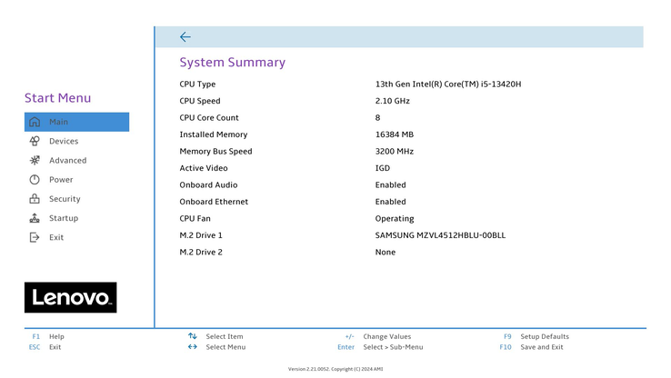 BIOS-opties op de Lenovo IdeaCentre Mini 5