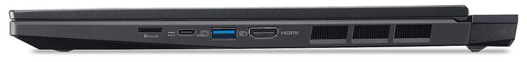 Rechterkant: MicroSD-kaartsleuf, USB 3.2 Gen 2 (USB-C; Power Delivery, DP Alt Mode), USB 3.2 Gen 2 (USB-A), HDMI