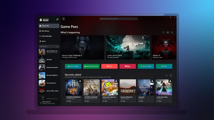 Nieuwe Xbox app UI op PC (afbeelding via Xbox)