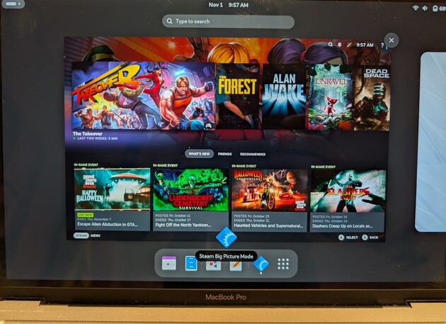 Native ARM Fedora met GNOME op een Macbook Pro M1 met Steam Big Picture (Afbeelding Bron: Notebookcheck)