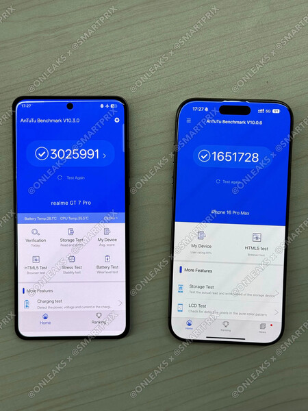 Realme GT7 Pro AnTuTu-score, links (bron: Smartprix)